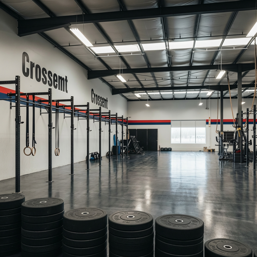 Charcoal metallic epoxy floor in a CrossFit gym