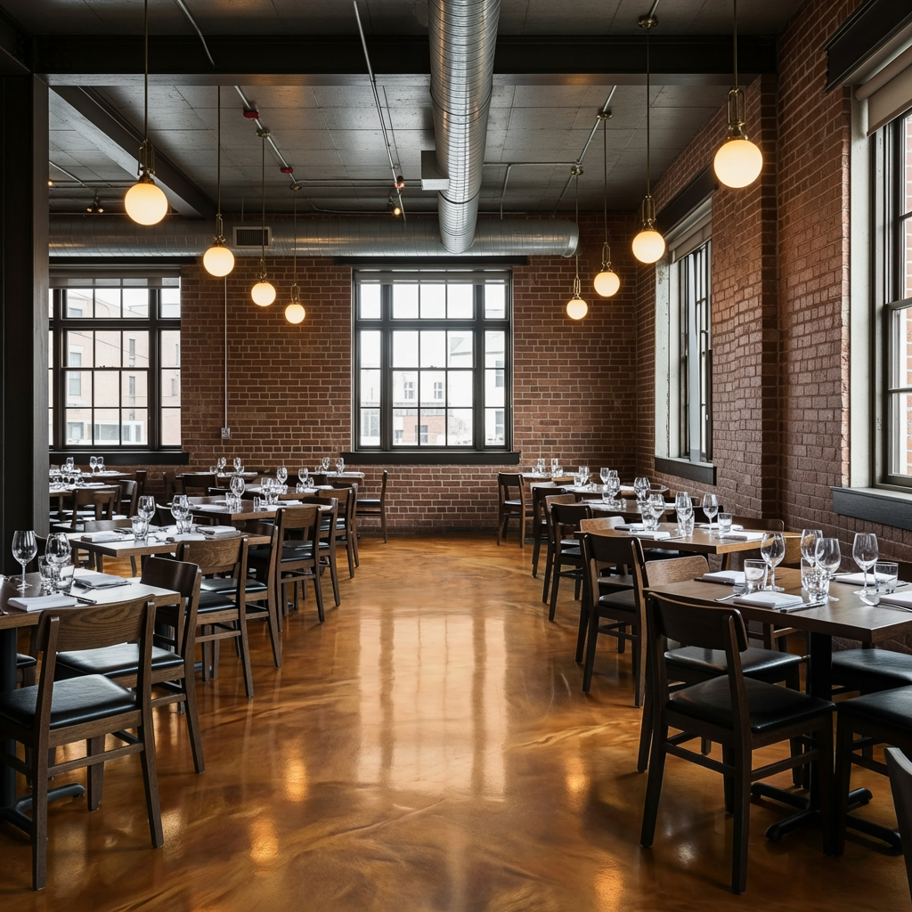 Copper metallic epoxy in a specialty coffee shop
