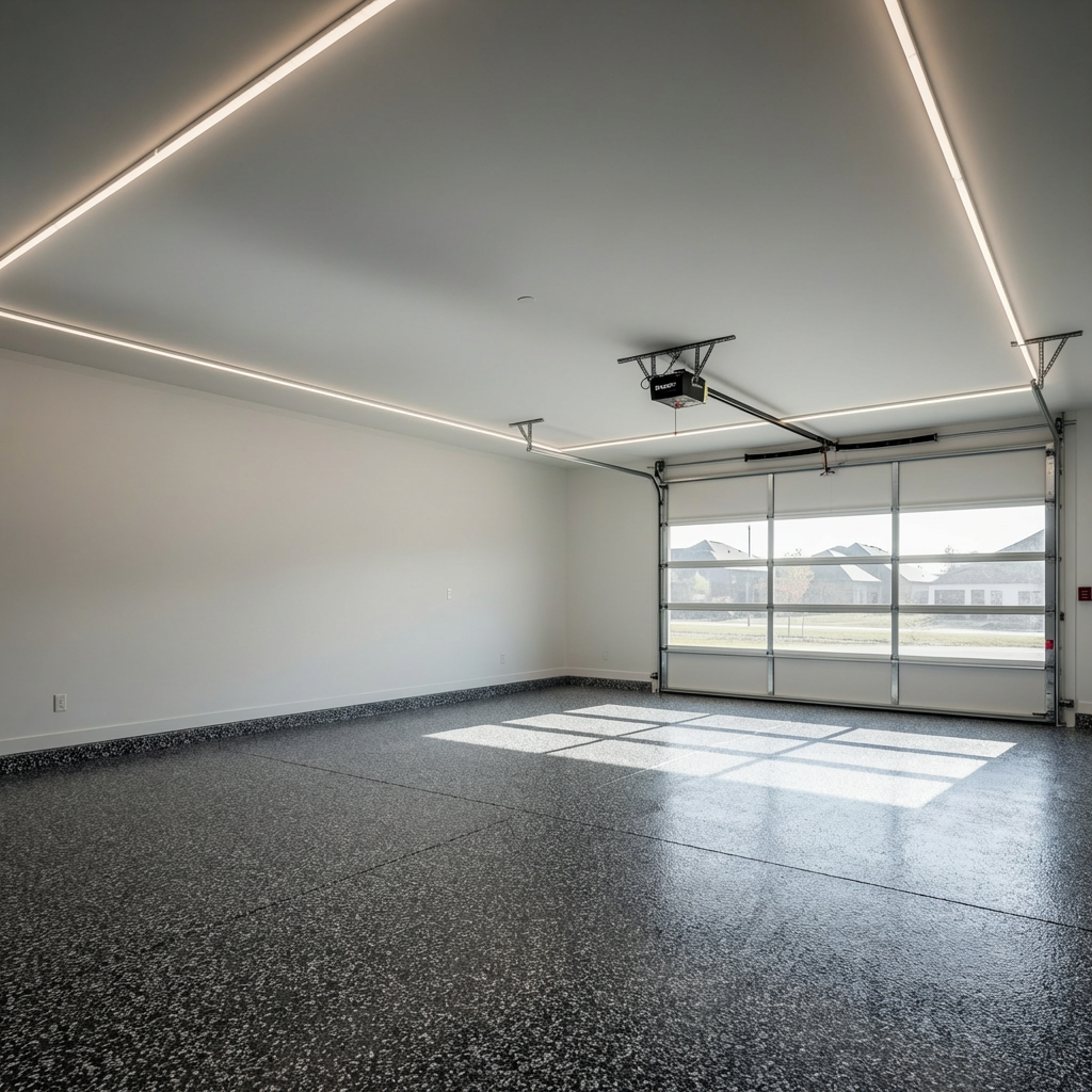 Black and white flake epoxy for modern minimalism