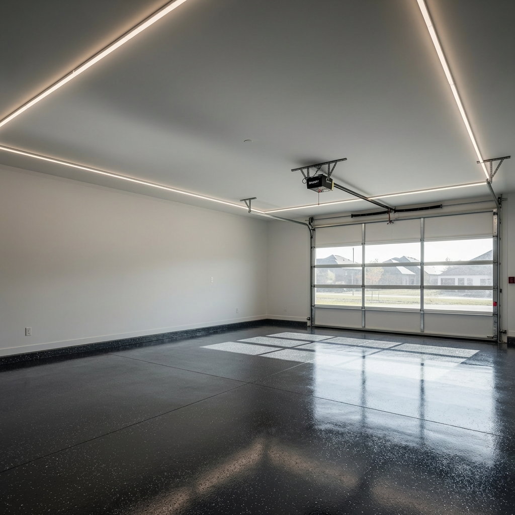 Industrial gray and black color scheme on an epoxy floor