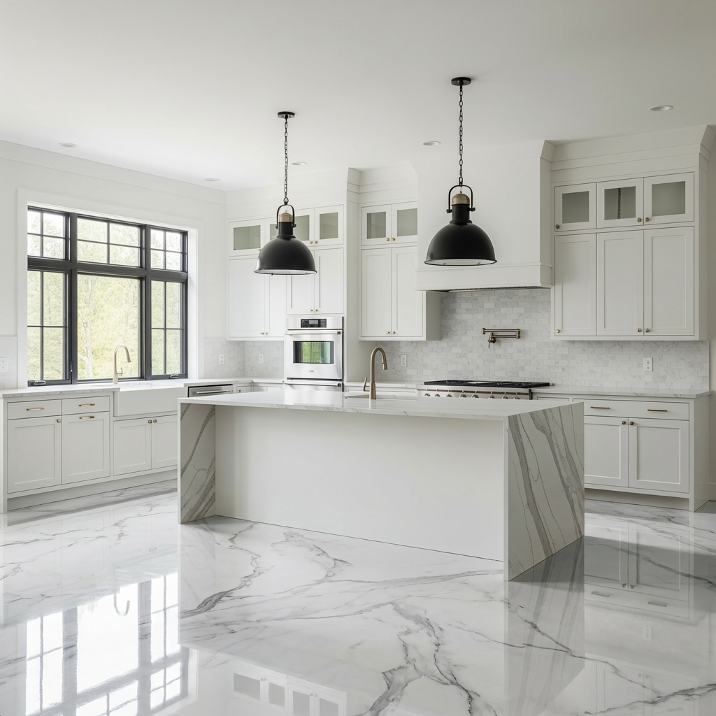 White and gray marble-look metallic epoxy