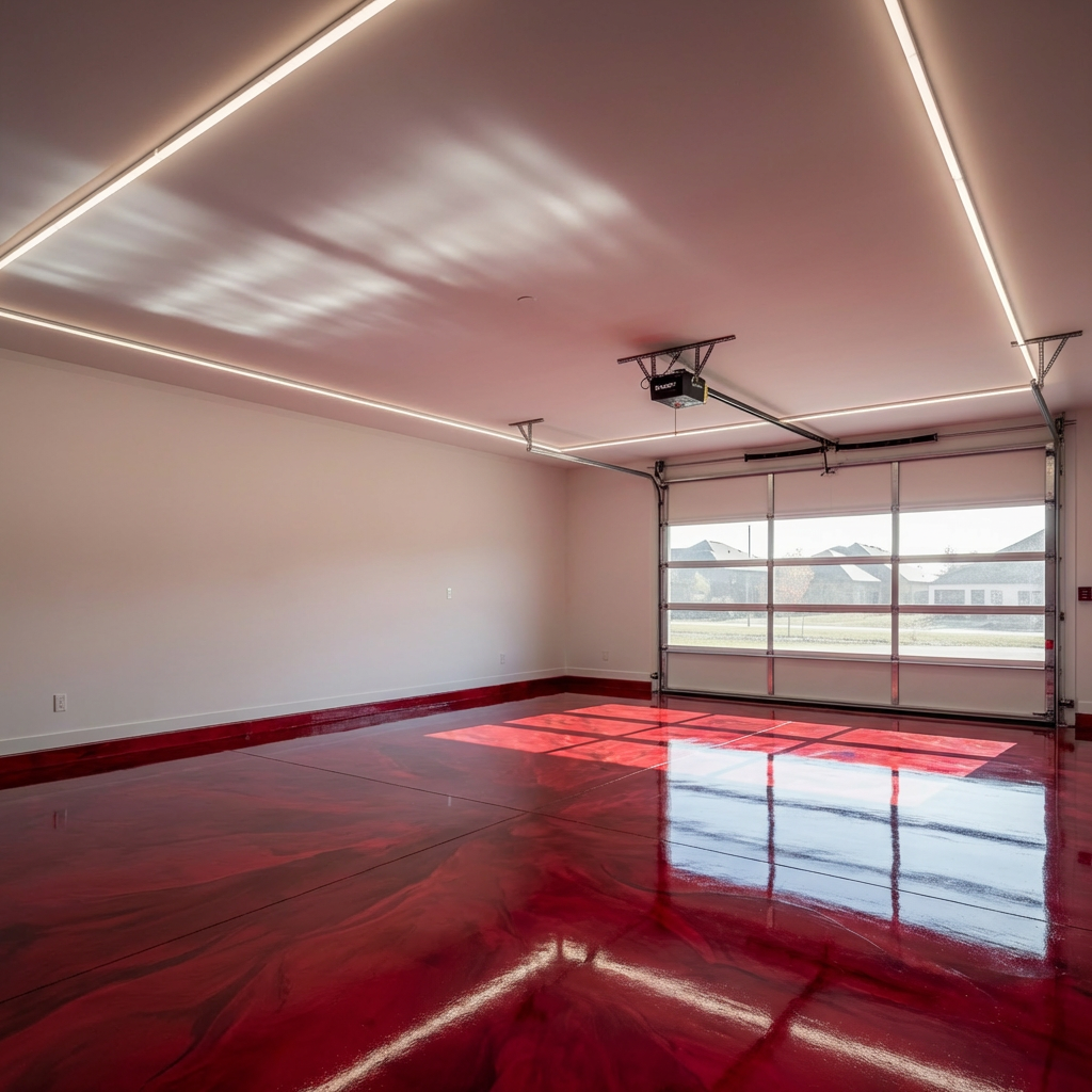Candy red metallic epoxy for bold statement floors