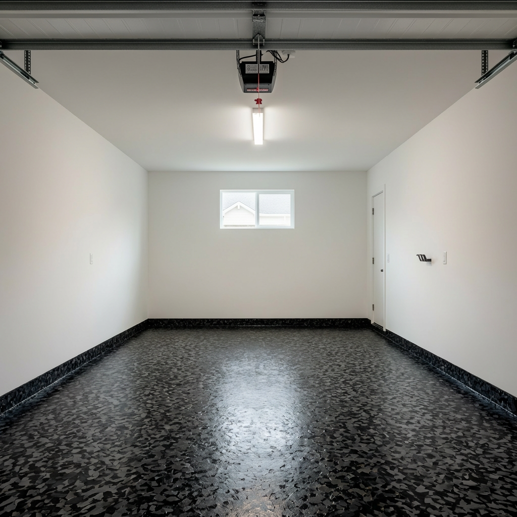 Midnight black flake blend epoxy floor