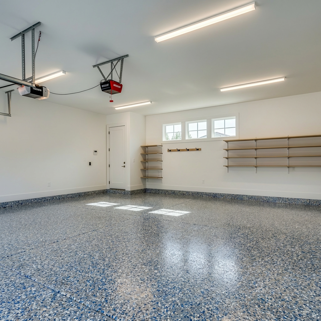 Custom multi-color flake blend on a garage floor