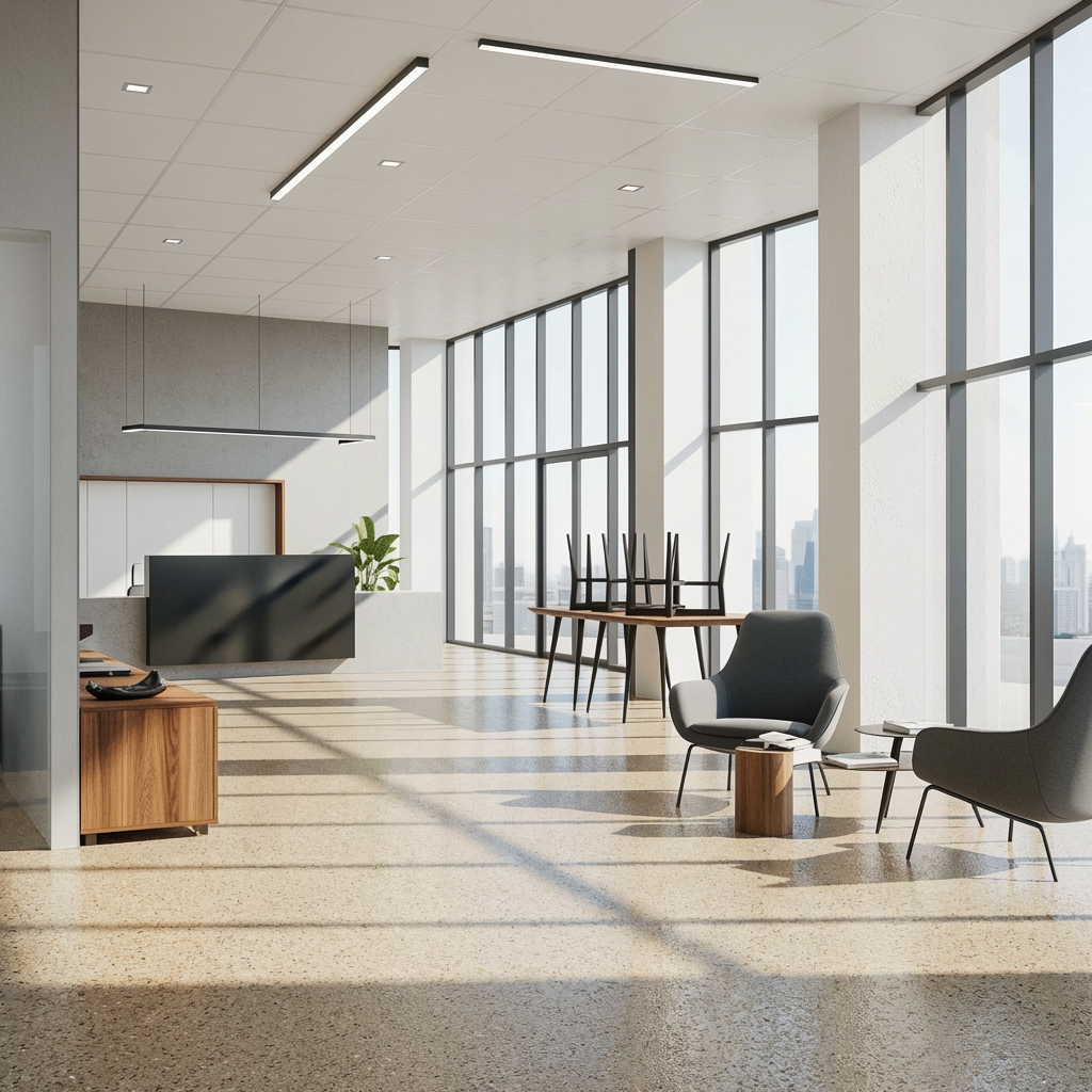 Sandstone flake epoxy in a commercial lobby