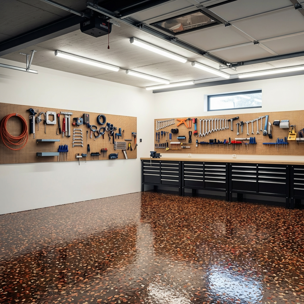 Autumn colors flake epoxy garage floor