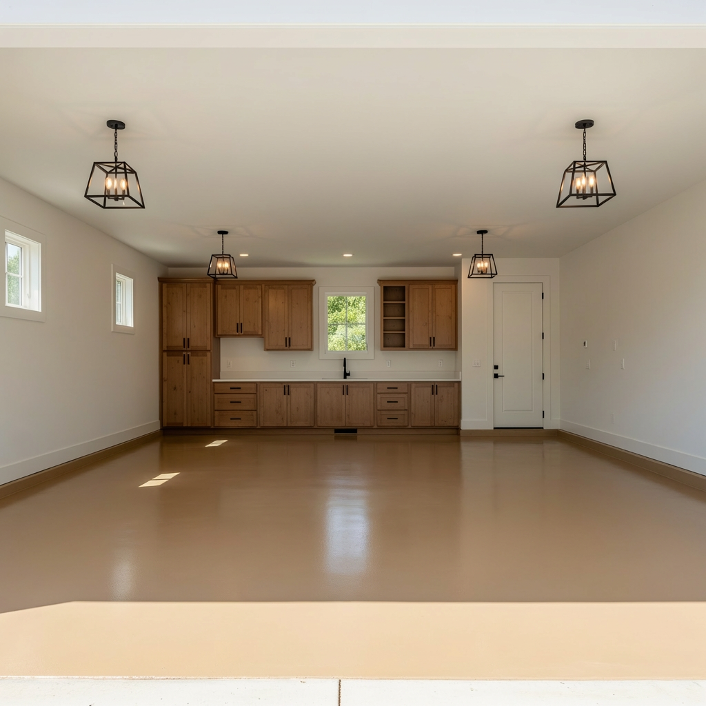 Desert tan solid epoxy garage floor