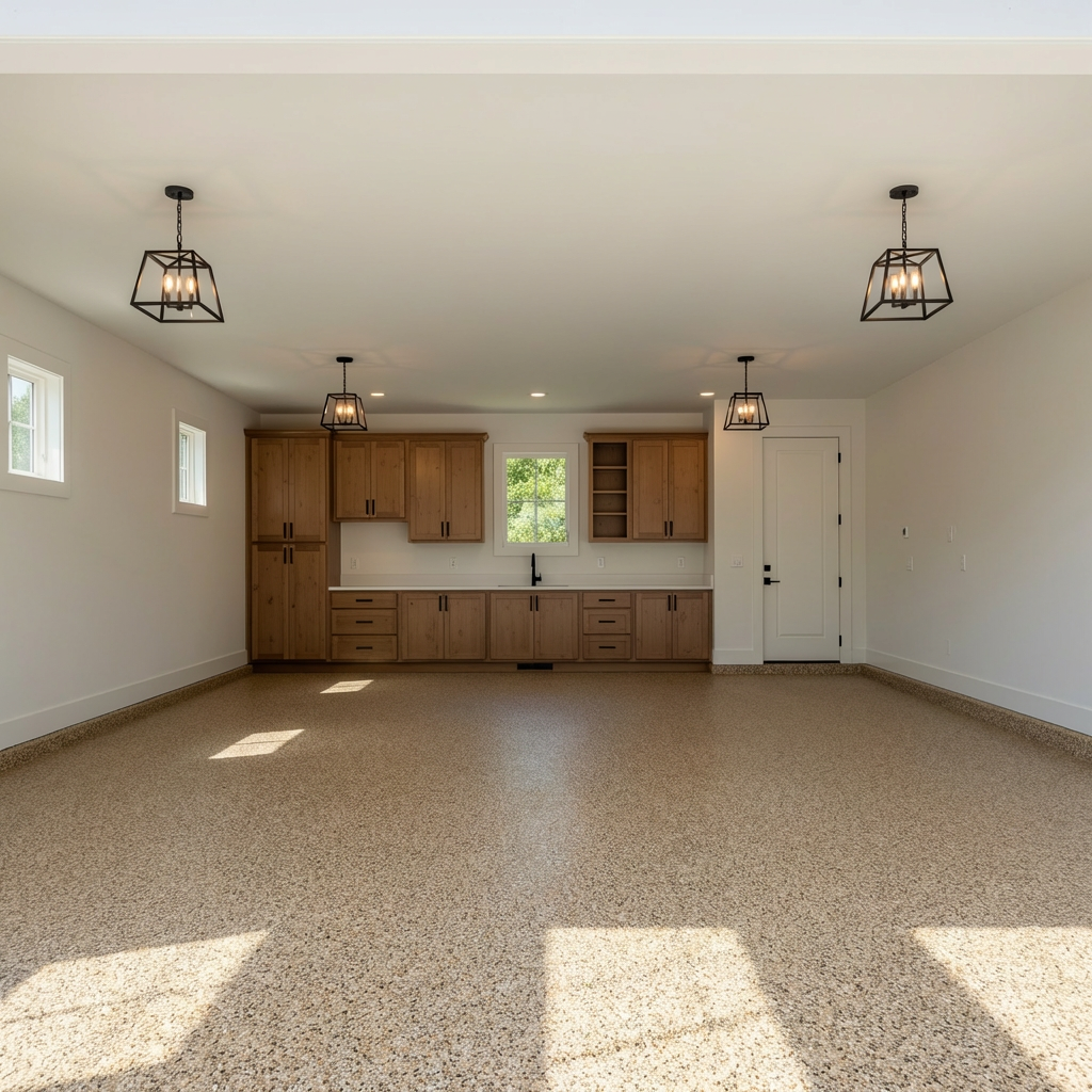 Sandstone quartz broadcast garage floor