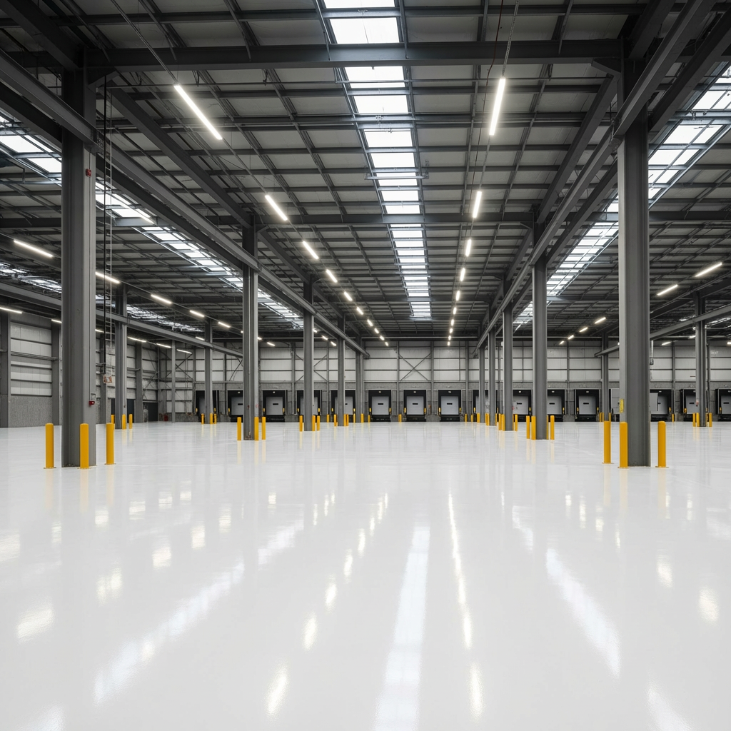 White urethane floor in a food processing plant
