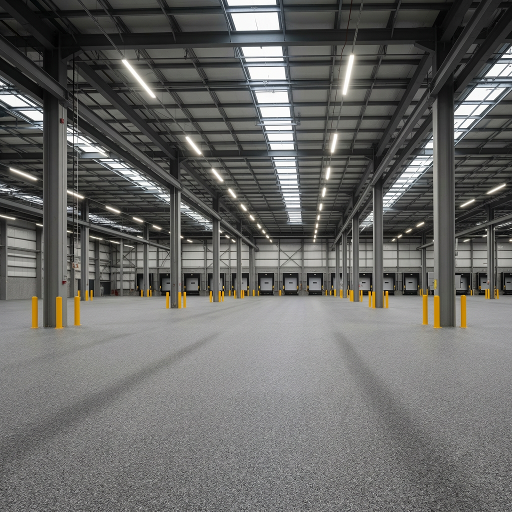 Quartz broadcast floor in an auto manufacturing plant