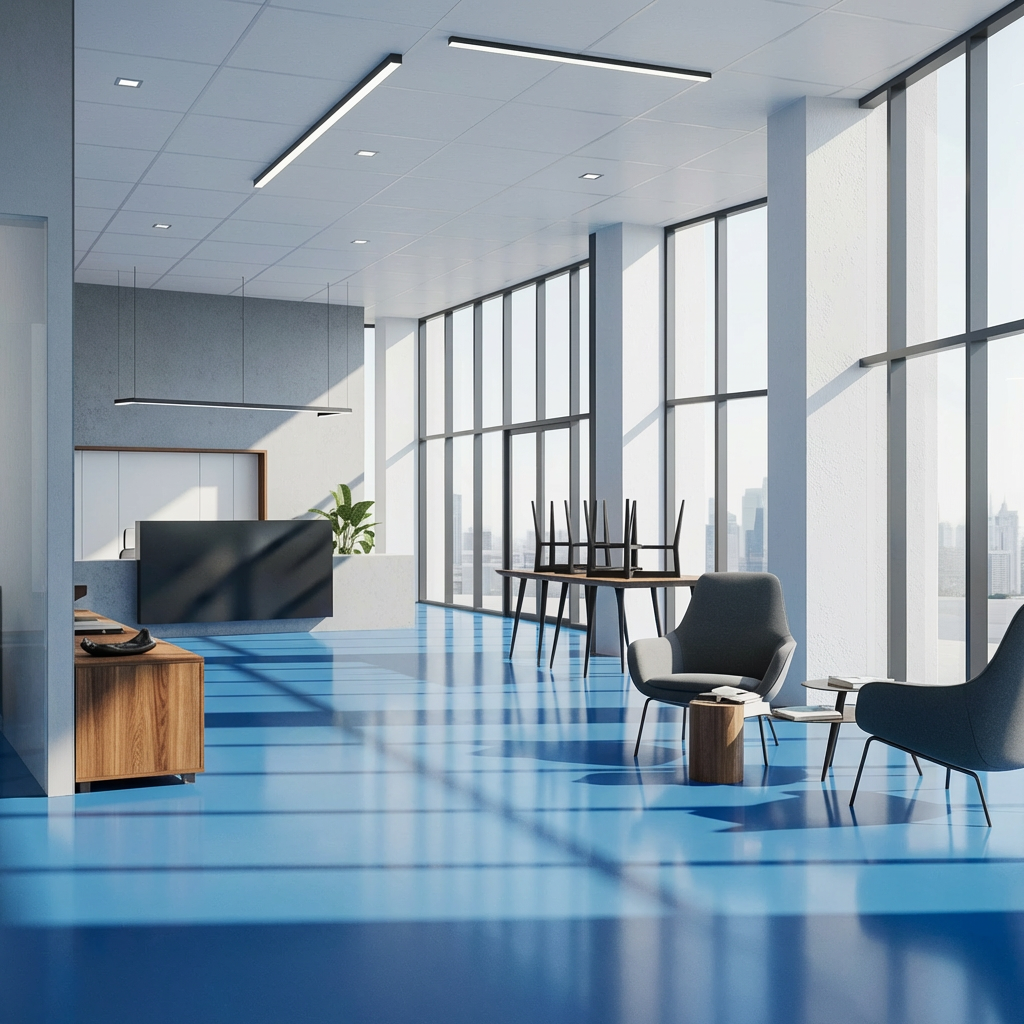 Blue epoxy floor in a pharmaceutical cleanroom