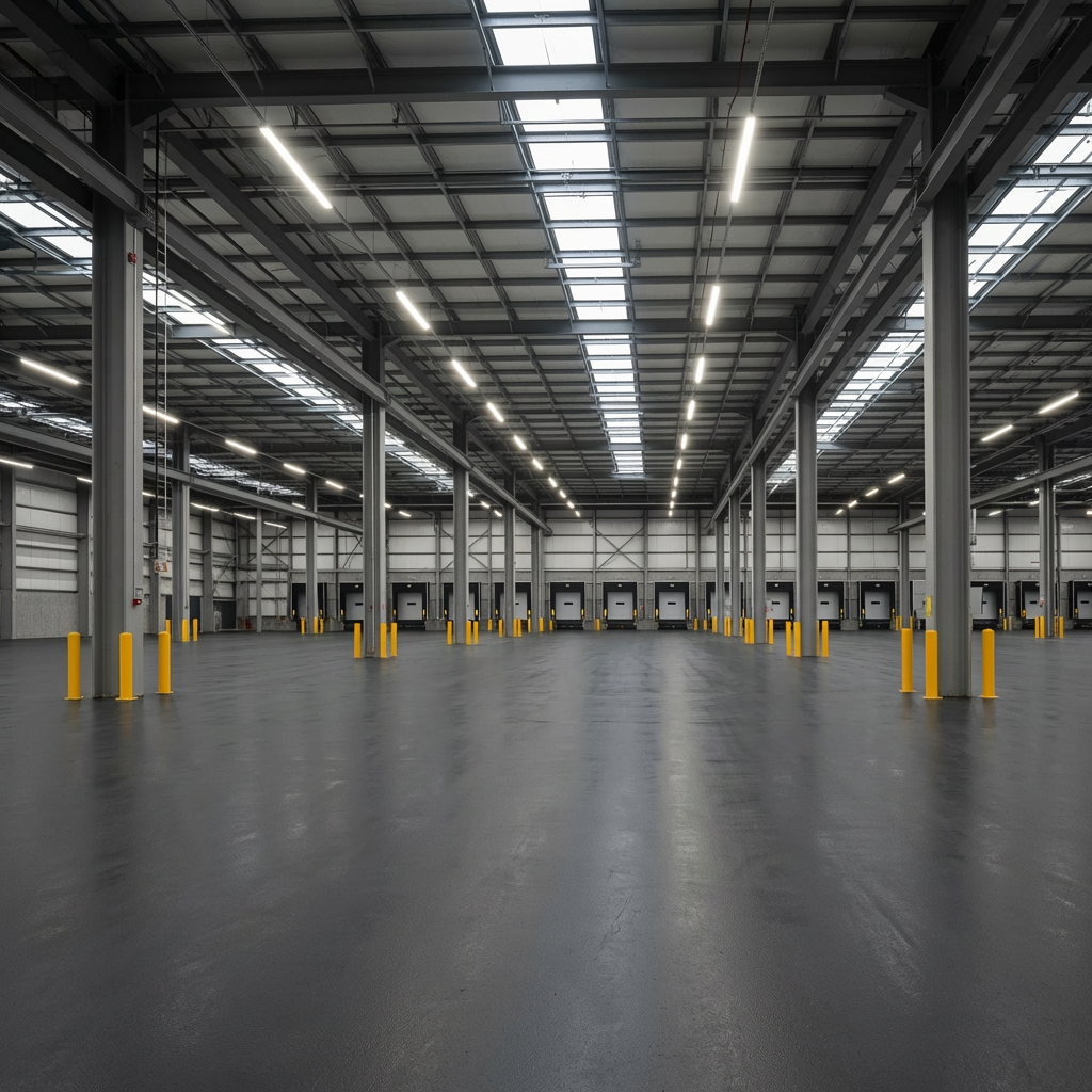 Epoxy floor in a heavy equipment maintenance bay