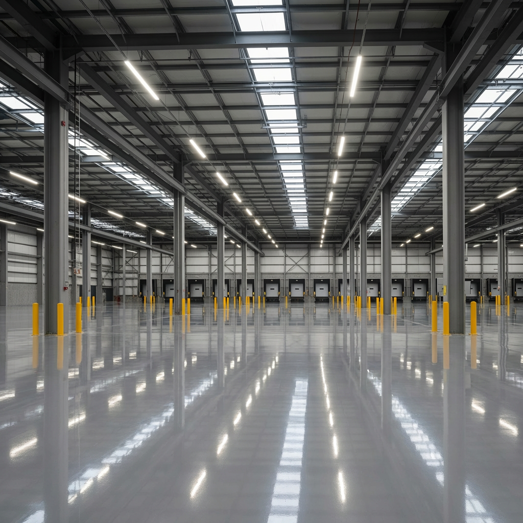 Metallic epoxy in an industrial product showroom