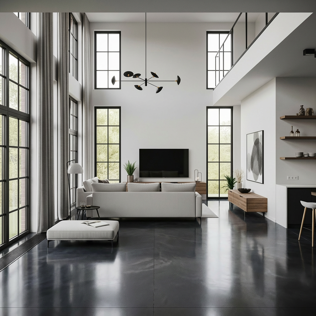 Charcoal metallic epoxy in a luxury home office