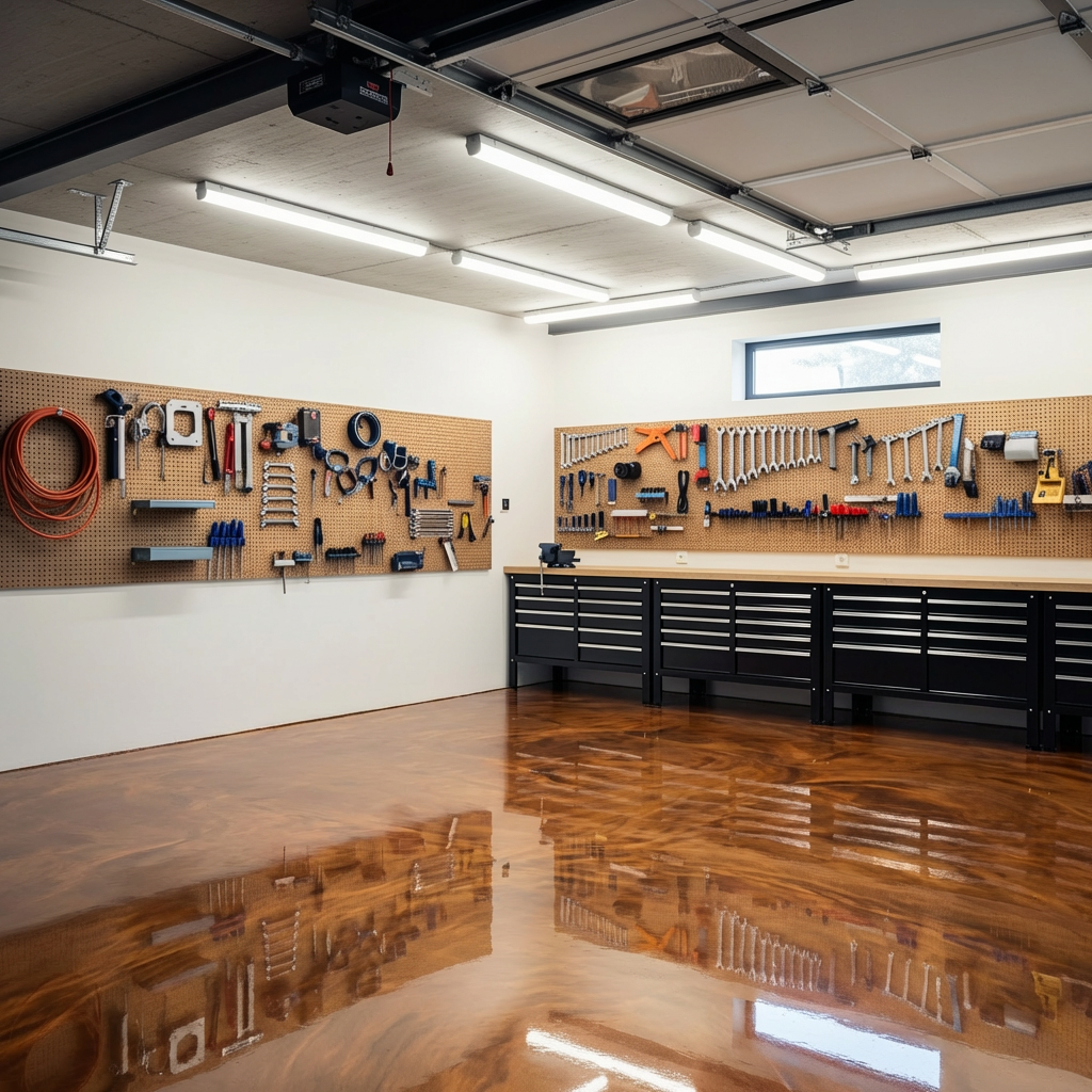 Copper penny metallic epoxy garage floor