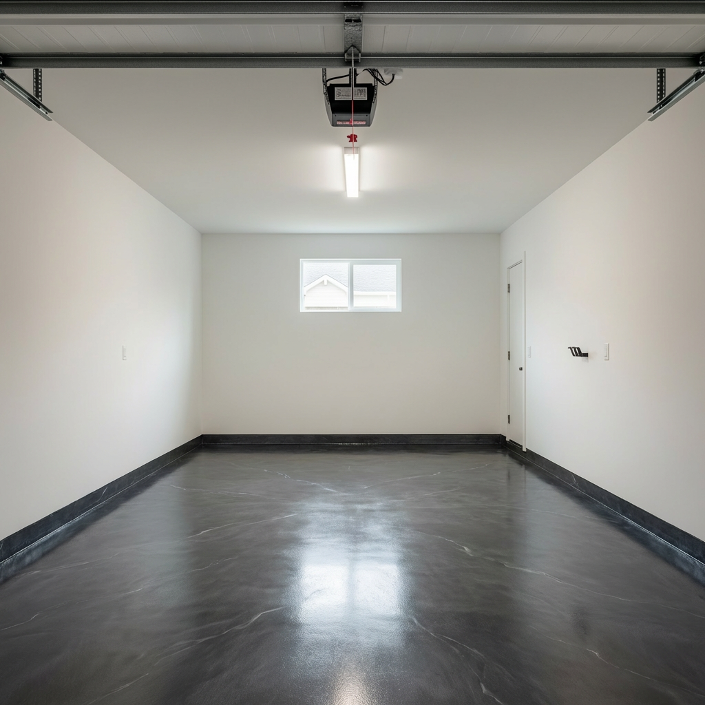 Charcoal metallic epoxy floor in an industrial garage