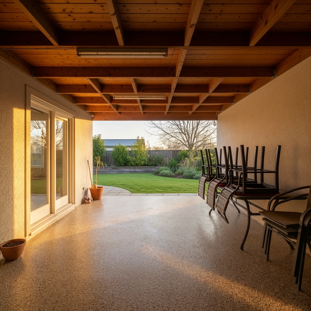Flake epoxy on a covered patio area
