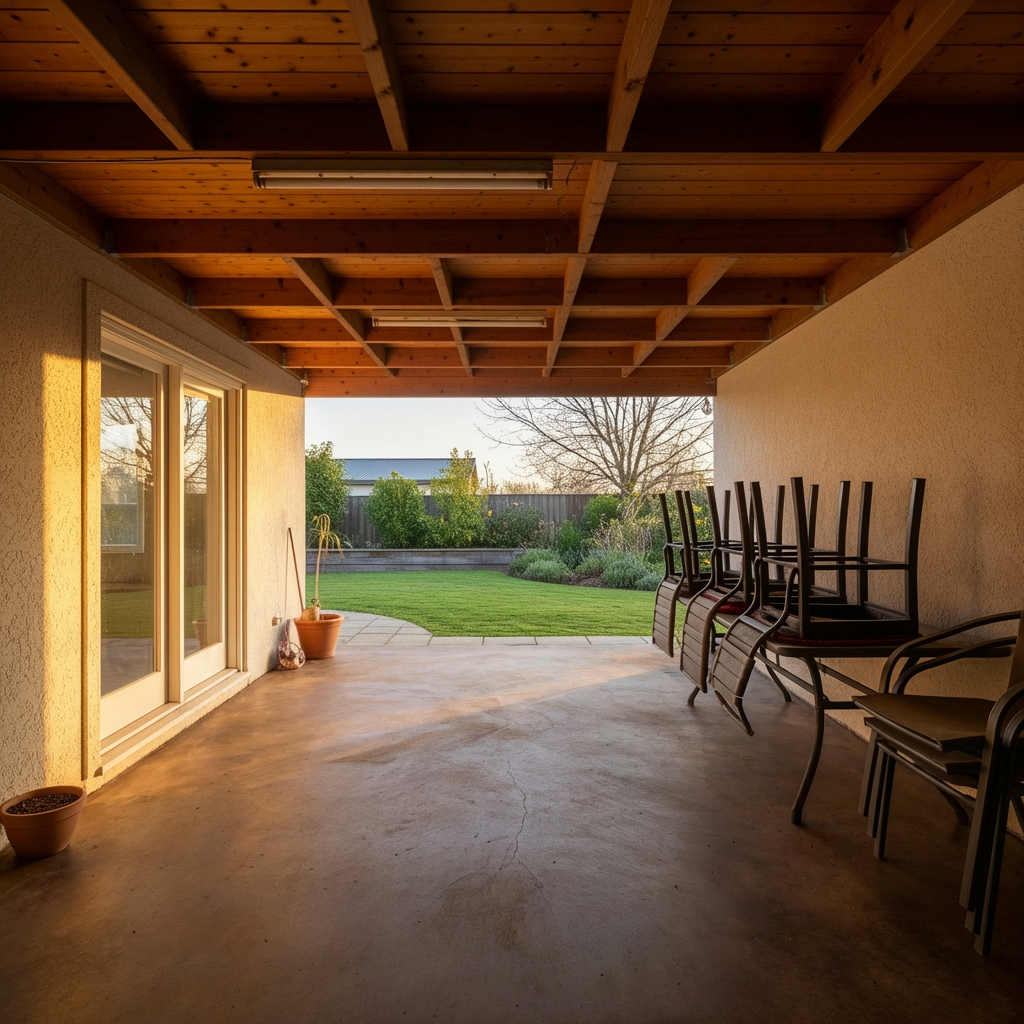 Stained concrete courtyard with warm brown tones