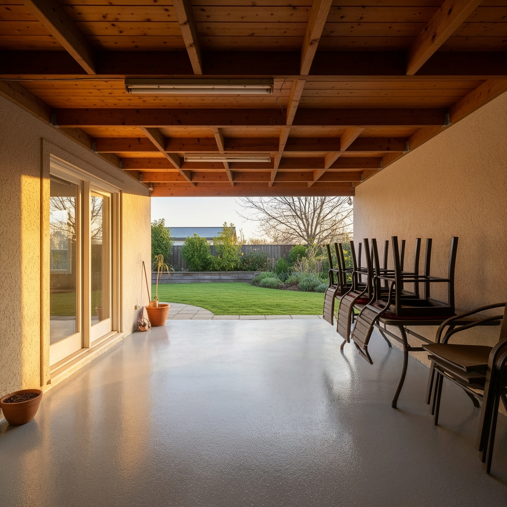 Coated concrete floor in a screened porch